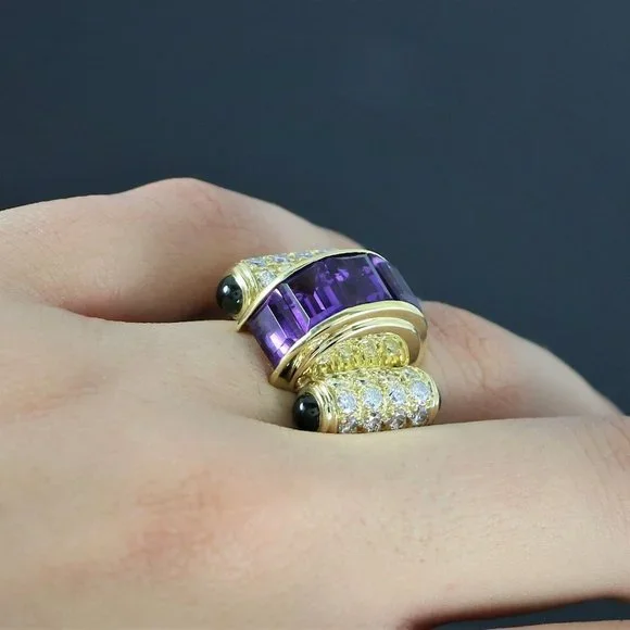 13248 Lagos Caviar 18K Yellow Gold Purple Amethyst Diamond Tourmaline Ring - Picture 6 of 10